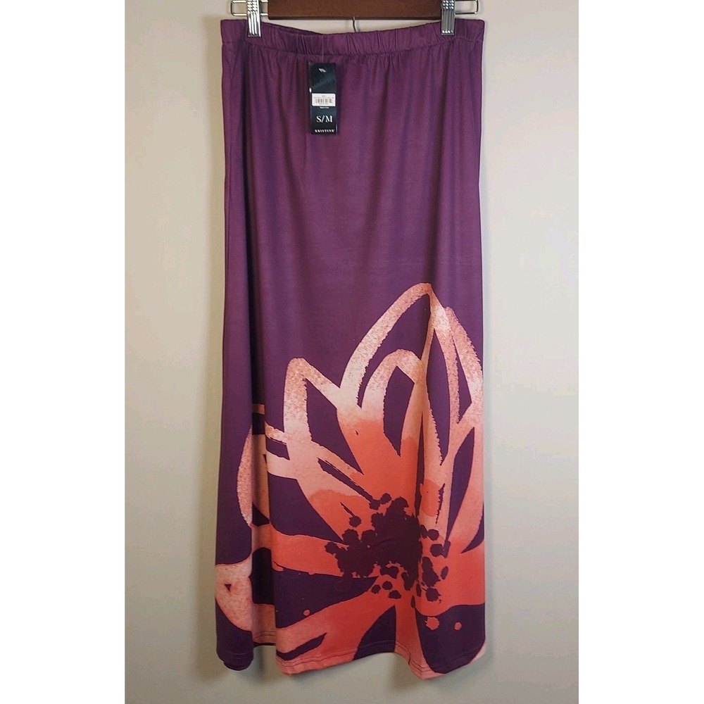 NWT Kristen Maxi Skirt Purple w/ Pink Flower Boho Flowing Women's Size S/M